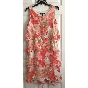 S.L. Fashions Women's Dress Size 8 Layered Spring Floral Print Sleeveless %%